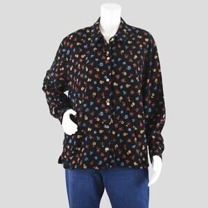 Vintage 90s Dark Floral Long Sleeve Button Down Shirt Women's Large